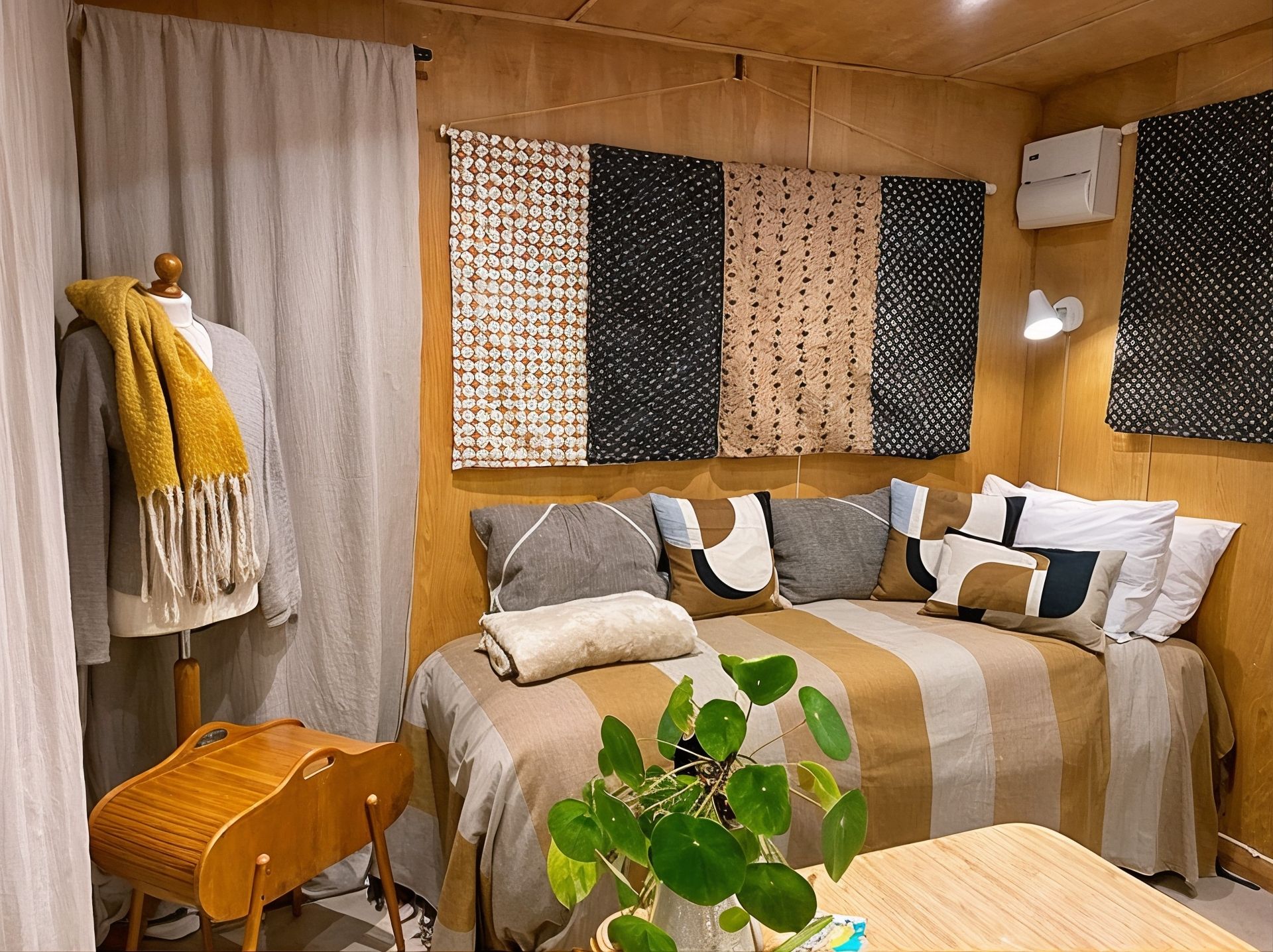 A garden building set up as a creative studio space