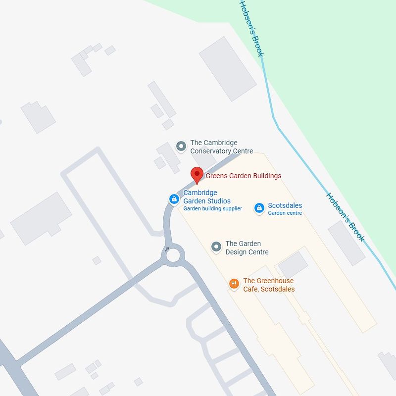 Map showing Greens Garden Buildings at Scotsdales Garden Centre, Great Shelford