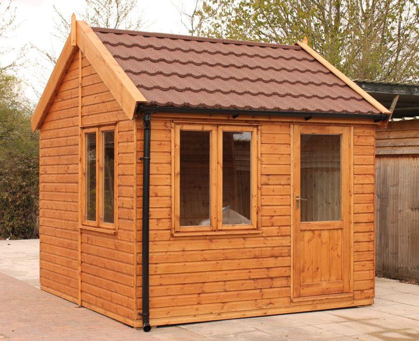 10ft x 10ft (3.0m x 3.0m) with optional tiled roof and extra window
