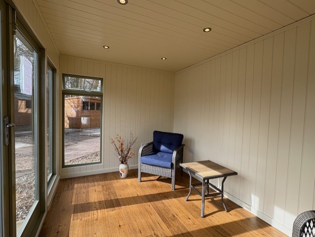 Ely Garden Room. Painted interior lining, electrics & vinyl tile floor option